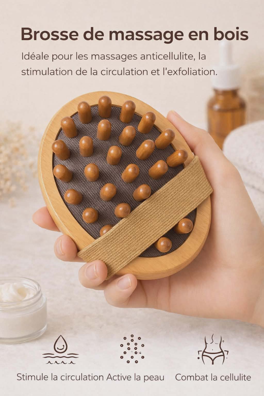 Brosse de Massage Anti-Cellulite – Soin Corps et Cuir Chevelu en Bois Naturel